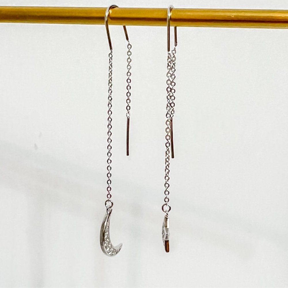 Crescent Moon & Star Drop Earrings, Night Sky Drop Earrings, Bridesmaid Jewelry - Picture 12 of 12